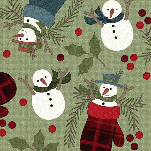 Holly Jolly Flannel Snowmen Green by Bonnie Sullivan for Maywood Studio