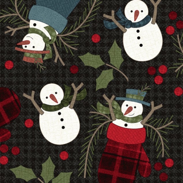 Holly Jolly Flannel Snowmen Black by Bonnie Sullivan for Maywood Studio