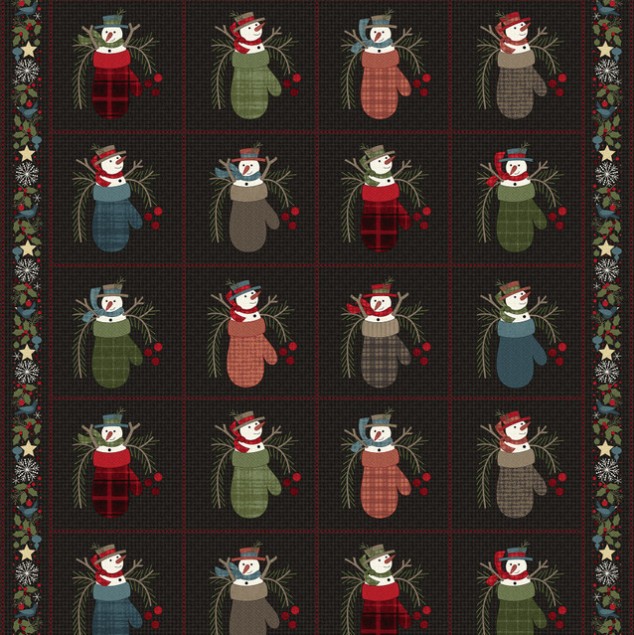 Holly Jolly Flannel Snowmen Blocks Black by Bonnie Sullivan for Maywood Studio