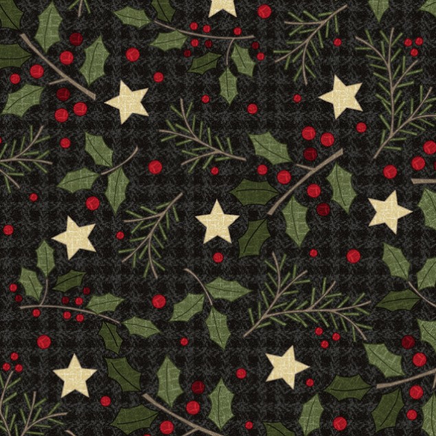 Holly Jolly Flannel Holly Black by Bonnie Sullivan for Maywood Studio