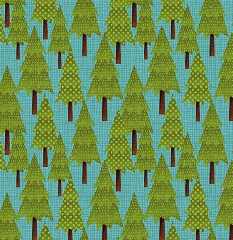 Camp Gnomes Forest of Trees on Blue Green