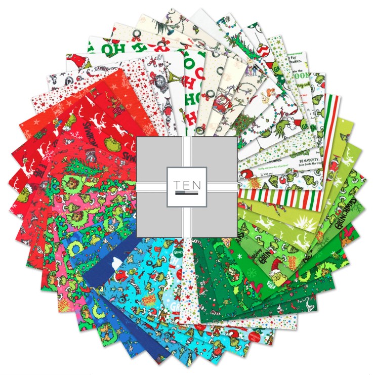 How the Grinch Stole Christmas Grinchmas Colorstory 10 Inch Squares by Dr. Seuss Enterprises for Robert Kaufman Fabrics