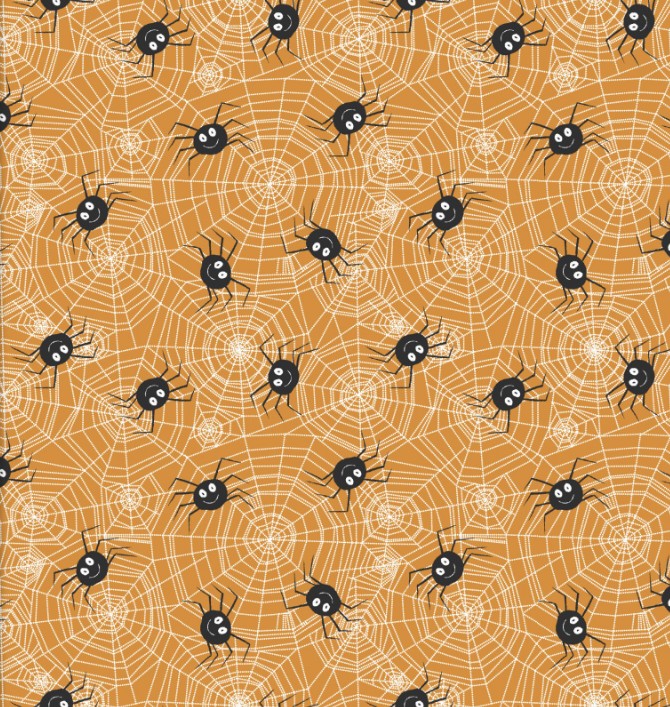 Monster Squad Tangled Web Orange by Scott Barnes for 3 Wishes Fabrics