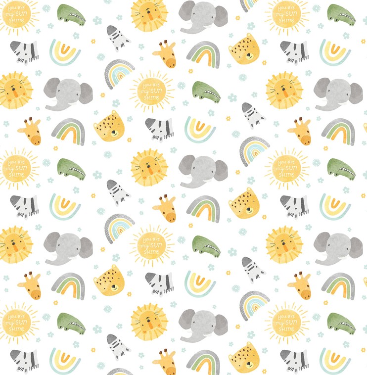 Sunny Safari Head Toss White from Northcott Fabrics