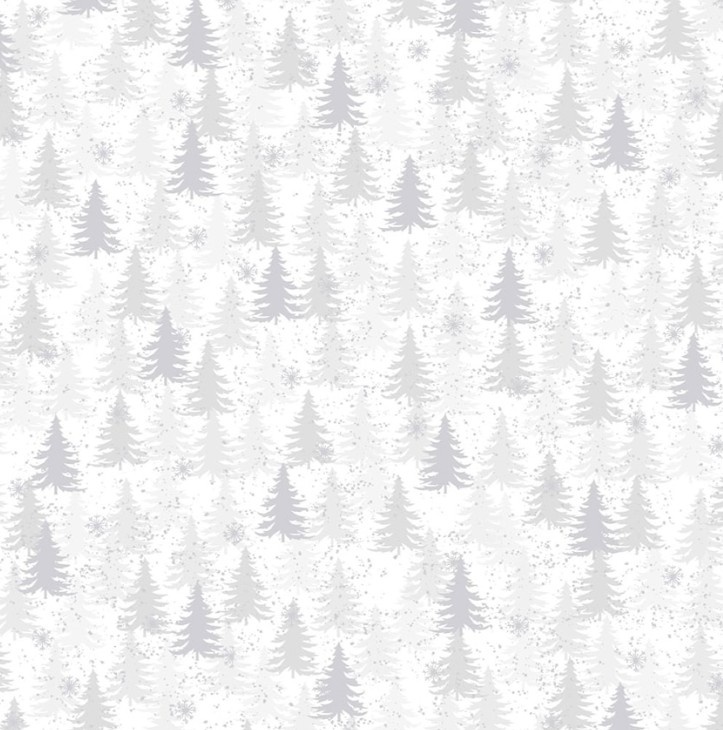 We Love Christmas Trees with Metallic White by Stof Fabrics for Blank Quilting