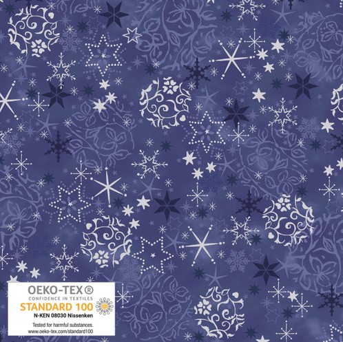 We Love Christmas Balls and Snowflakes with Metallic Blue by Stof Fabric for Blank Quilting