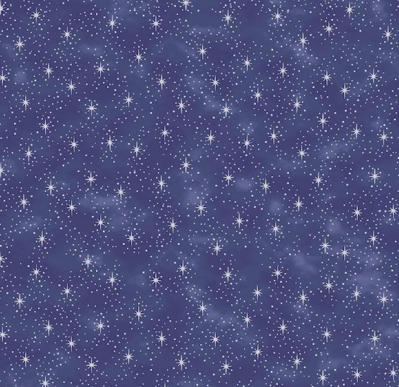 We Love Christmas Stars with Metallic Blue by Stof Fabrics for Blank Quilting