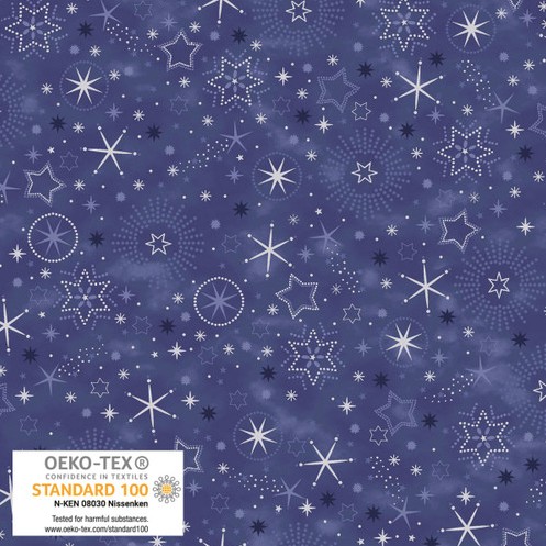 We Love Christmas Stars and Snowflakes with Metallic Blue by Stof Fabrics for Blank Quilting