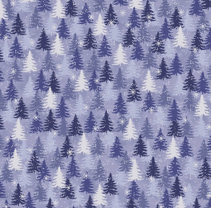 We Love Christmas Trees with Metallic Light Blue by Stof Fabrics for Blank Quilting