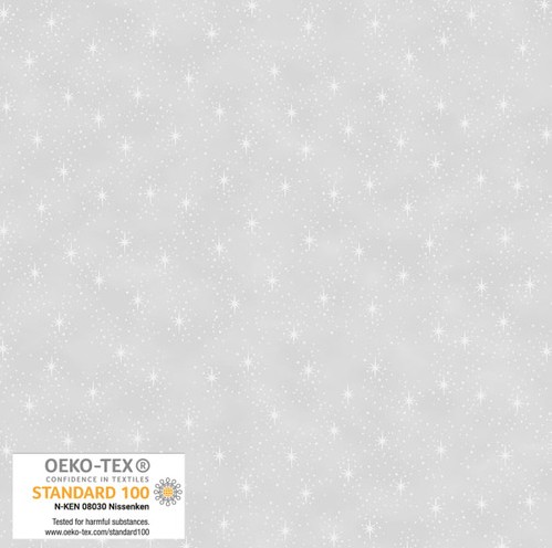 We Love Christmas Stars with Metallic Grey by Stof Fabrics for Blank Quilting