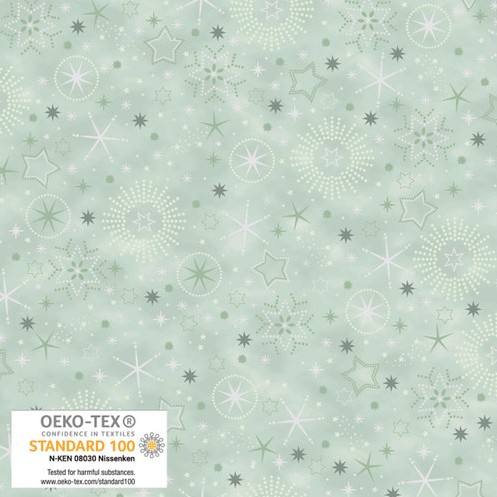 We Love Christmas Stars and Snowflakes with Metallic Dusty Green by Stof Fabrics for Blank Quilting