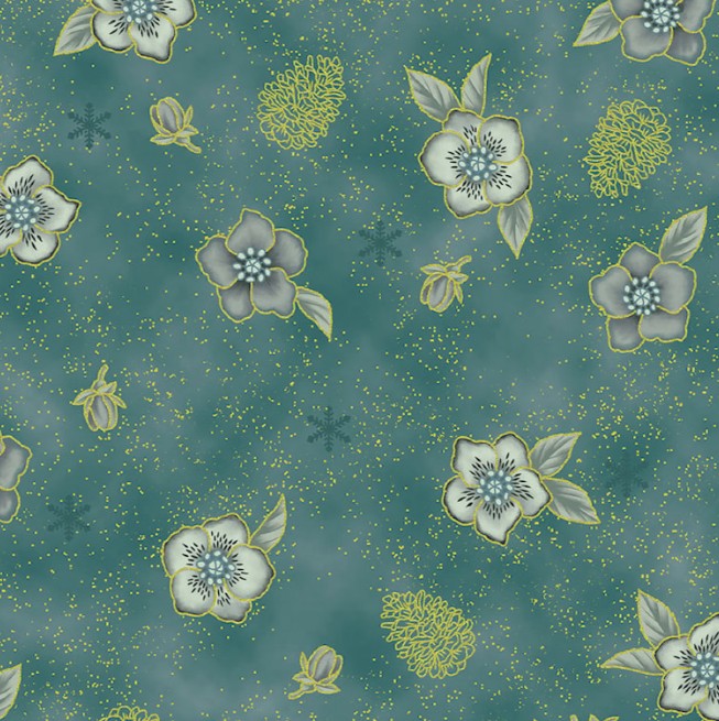 Christmas Stars Christmas Rose Teal by Stof Fabrics for Blank Quilting