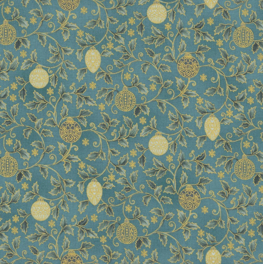 Christmas Stars Holly and Christmas Balls Teal by Stof Fabrics for Blank Quilting