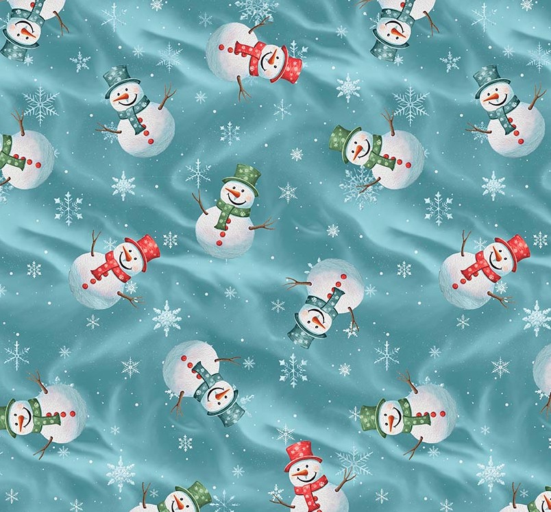 Comfort & Joy Snowmen Aqua by Michael Ward for Blank Textiles