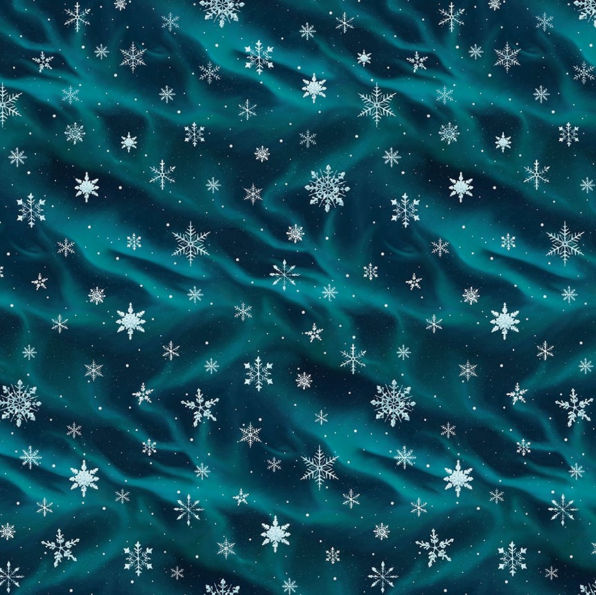 Comfort & Joy Snowflakes Dark Aqua by Michael Ward for Blank Textiles