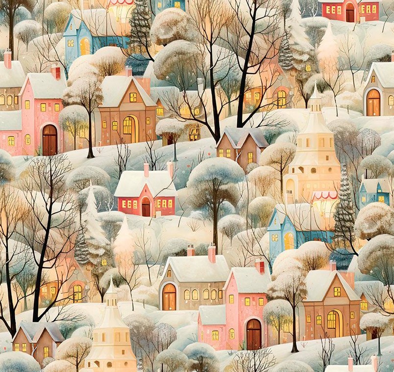 Comfort & Joy Village Allover Ivory by Michael Ward for Blank Textiles