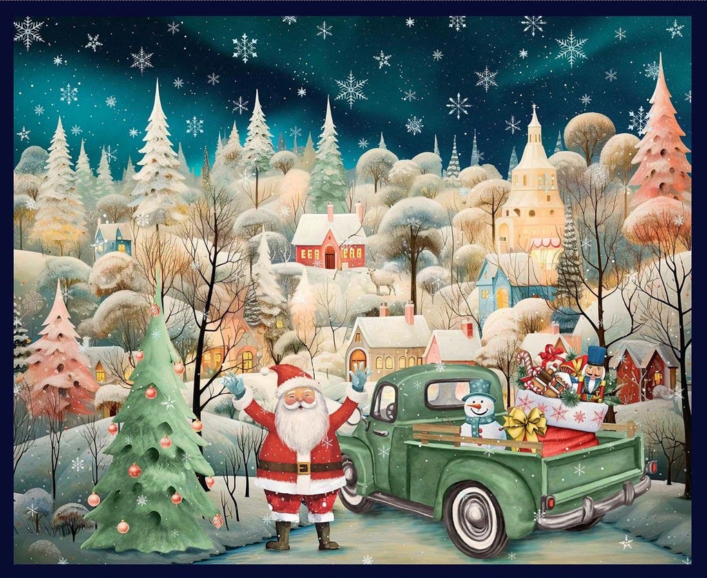 Comfort & Joy Christmas Panel Green by Michael Ward for Blank Textiles