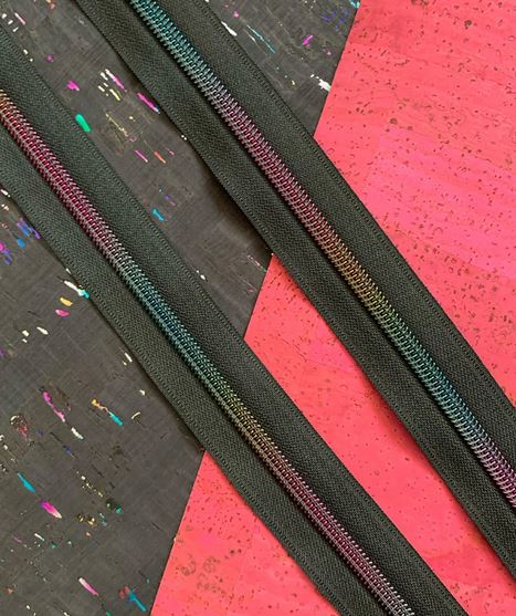 Black Zipper Tape with Rainbow Teeth from Sassafrass Design
