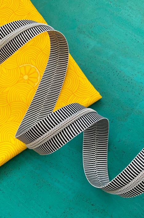 Black Stripe Zipper Tape with Silver Teeth from Sassafrass Design
