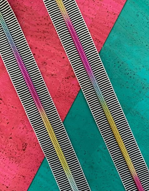 Black Stripe Zipper Tape with Rainbow Teeth from Sassafrass Design