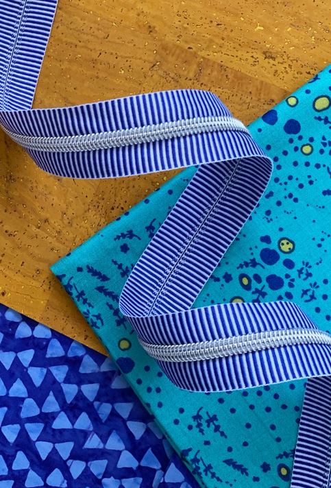 Blue Stripe Zipper Tape with Nickel Teeth from Sassafrass Design
