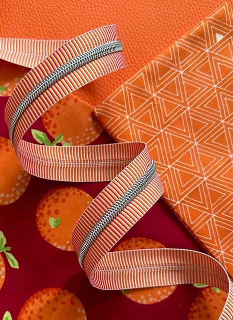 Orange Stripe Zipper Tape with Nickel Teeth from Sassafrass Design