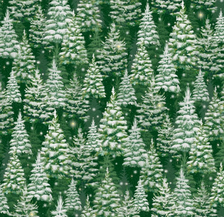 Believe Large Packed Trees Green by Sarah Summers for P&B Textiles