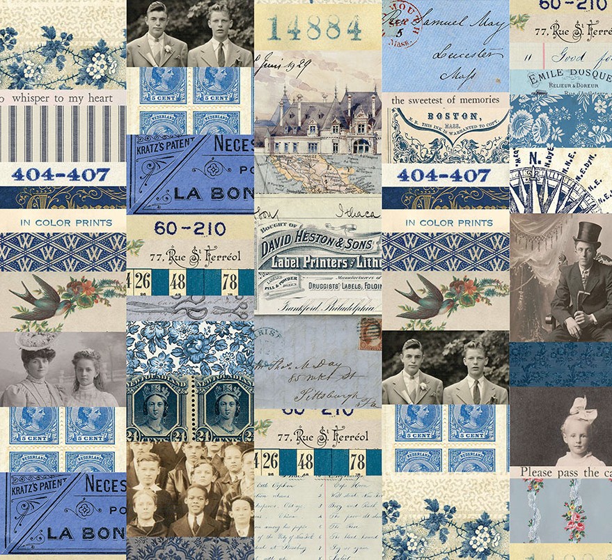 Palette Indigo Collage Indigo by Tim Holtz for Free Spirit Fabrics