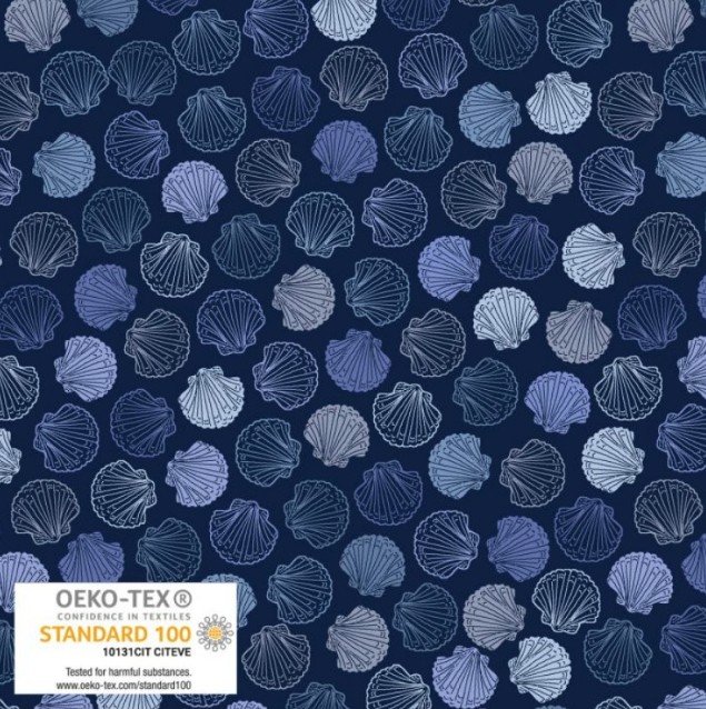 Saltwater Waves Shells Blue by Stof for Blank Quilting