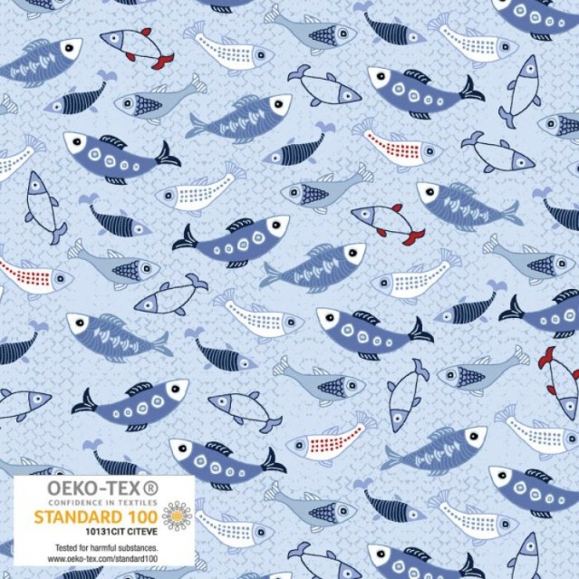 Saltwater Waves Fishes Blue by Stof for Blank Quilting