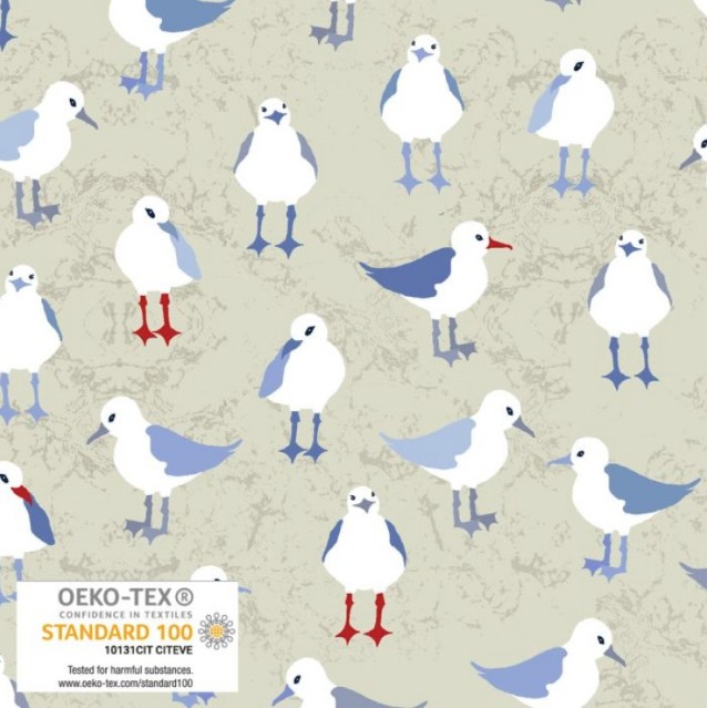Saltwater Waves Seagulls Cream by Stof for Blank Quilting