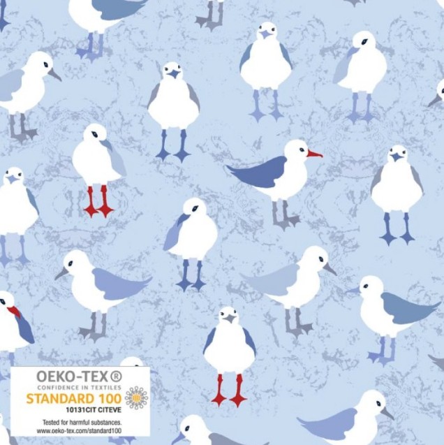 Saltwater Waves Seagulls Blue by Stof for Blank Quilting