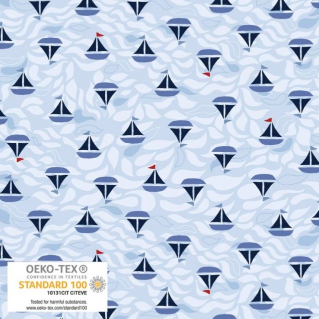 Saltwater Waves Boats Blue by Stof for Blank Quilting