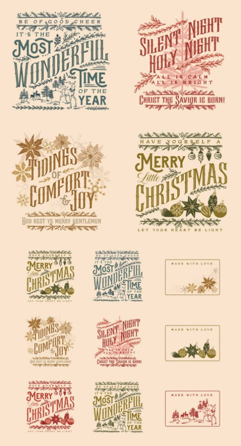 Old World Yuletide Christmas Text Panel Eggshell by Fancy that Design House for Moda Fabrics