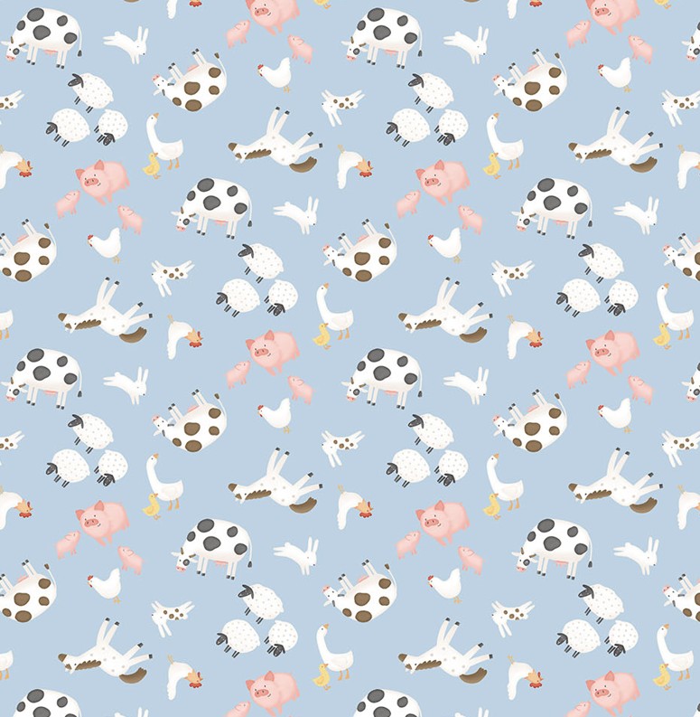 Quack Quack Moo Mini Animals Blue by Emily Wenk for Northcott Fabrics