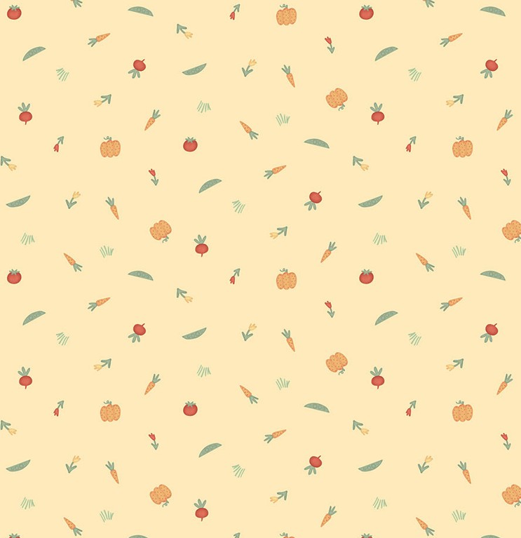 Quack Quack Moo Mini Vegetables Yellow by Emily Wenk for Northcott Fabrics