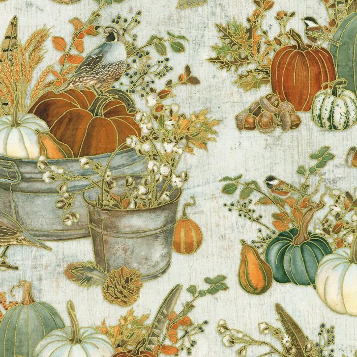 Warm Welcome Pumpkins Natural by Lynnea Washburn for Robert Kaufman