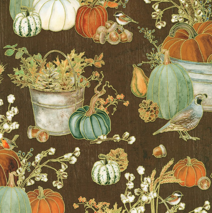 Warm Welcome Pumpkins Walnut by Lynnea Washburn for Robert Kaufman