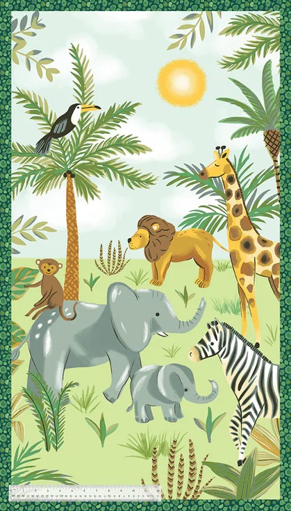 King of the Jungle Flannel Welcome to the Jungle Soft Green Panel by Whistler Studios for Windham Fabrics