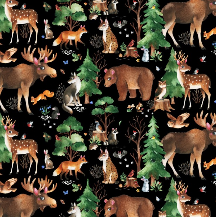 Who Lives in the Woods Woodland Animals Black from Elizabeth Studios