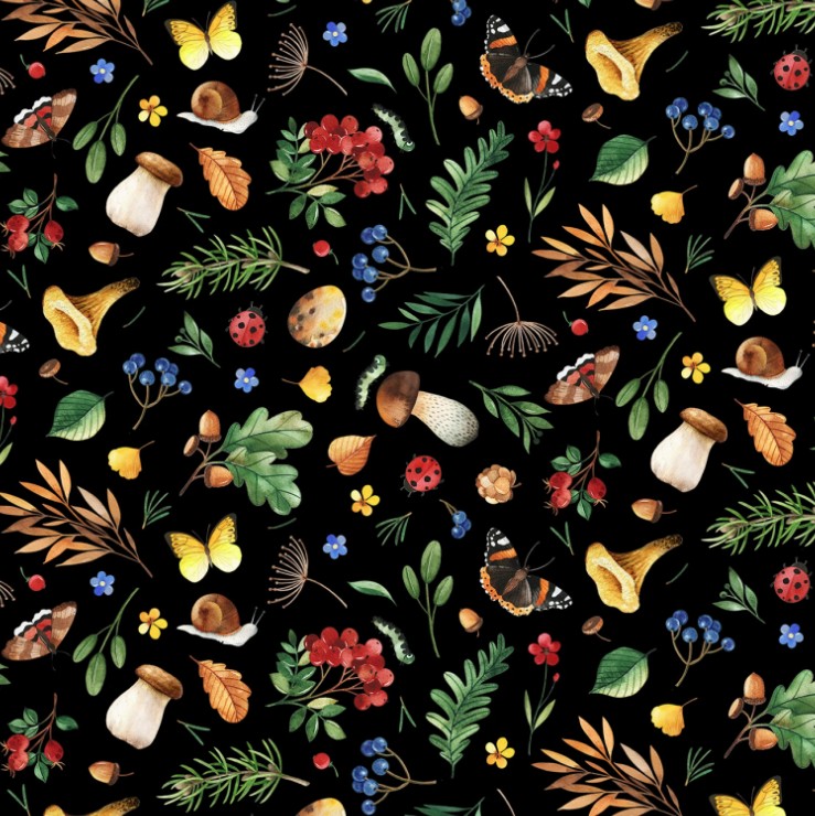 Who Lives in the Woods Tossed Foliage Black from Elizabeth Studios