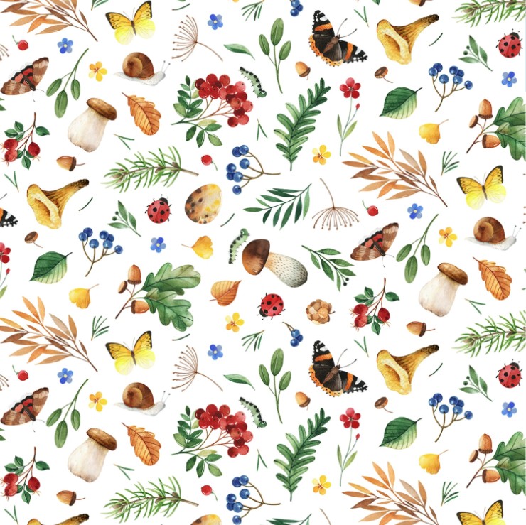 Who Lives in the Woods Tossed Foliage White from Elizabeth Studios