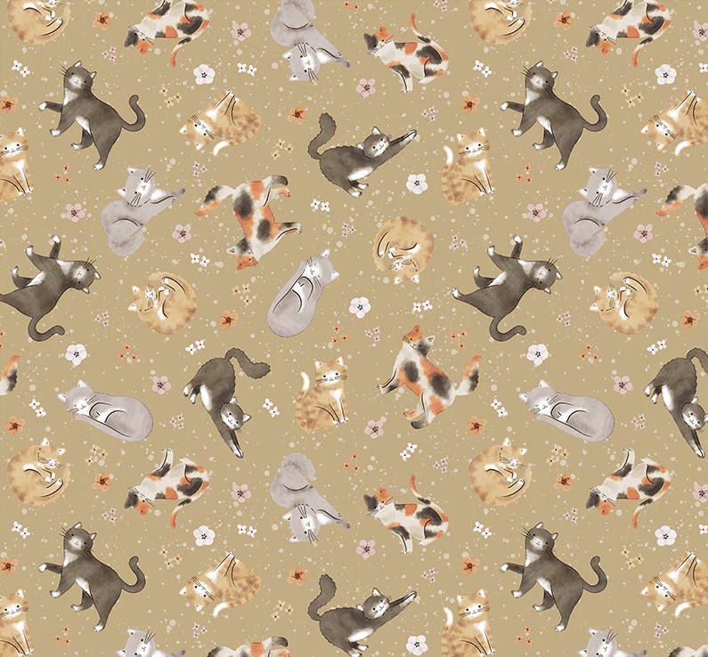 Petal and Purr Feline Friends Taupe by Whistler Studios for Windham Fabrics