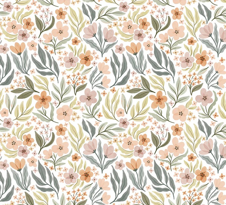 Petal and Purr Floral Garden White by Whistler Studios for Windham Fabrics