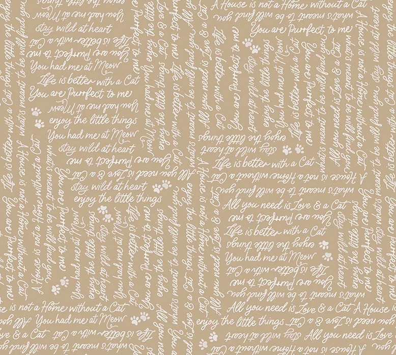 Petal and Purr You had me at Meow Taupe by Whistler Studios for Windham Fabrics