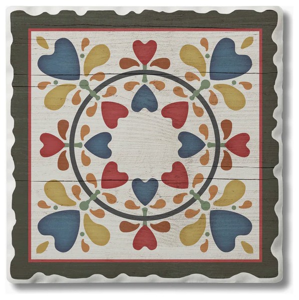 Barn Quilts Folk Hearts & Flowers Absorbent Stone Coaster