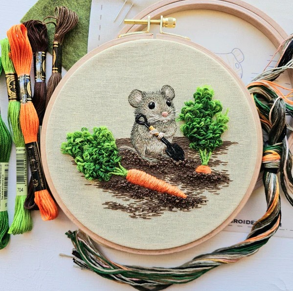 Garden Mouse Embroidery Kit from Jessica Long Embroidery
