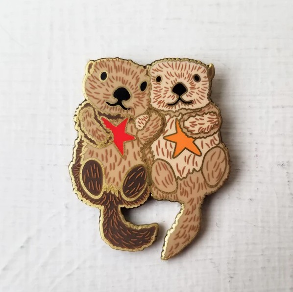 Sea Otters Enamel Needle Minder from Jessica Long Embroidery