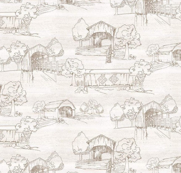 Covered Bridges in Spring Toile White Wide Back by Tara Reed for Riley Blake Designs