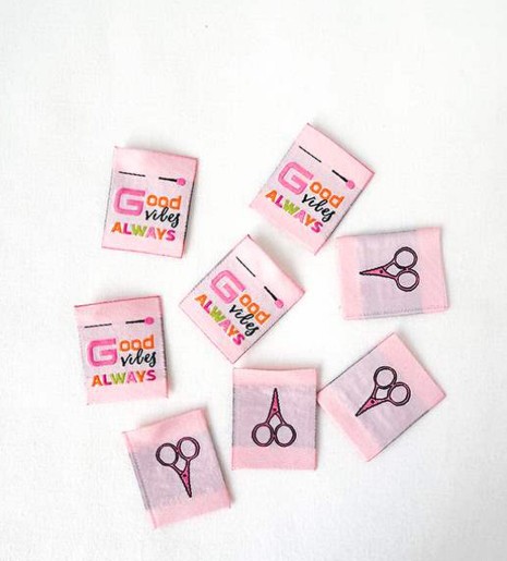 Good Vibes Woven Labels by Minki Kim of Sewing Illustration